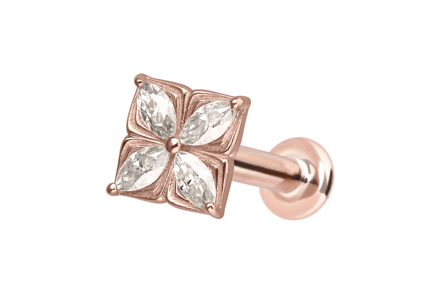14 Karat Gold Labret Piercing mit Innengewinde MOISSANIT-BLUME
